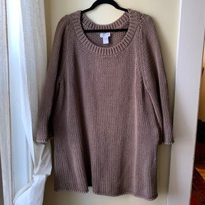 Soft surroundings 2x Chunky Knit Sweater Dress Tunic brown tan cotton acrylic